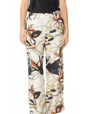IC Collection Floral Watercolor Flowy Wide Leg High Rise Pants Pockets Medium